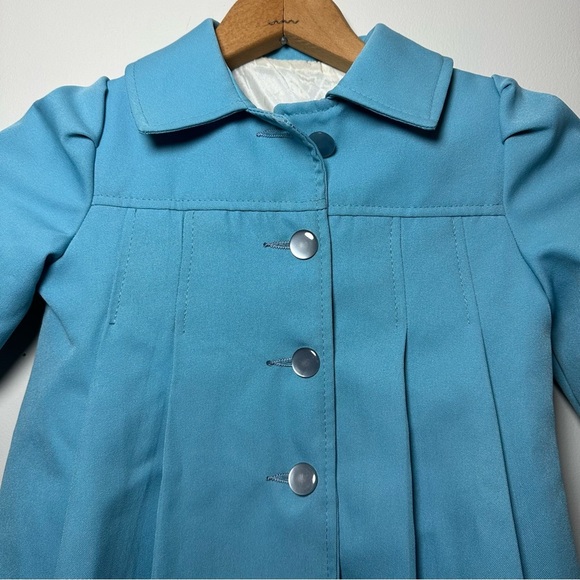 Vintage 1960s Toddler Sky Blue Button Front Pleated Dress Coat Size 4 (4T) - Picture 2 of 7